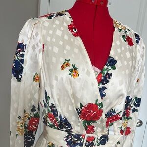 Tory Burch Cream Floral Wrap Top with Belt